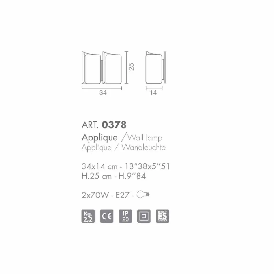 Selene Papiro apliques de raso 34x14 cristal H25cm Made in Italy viadurini