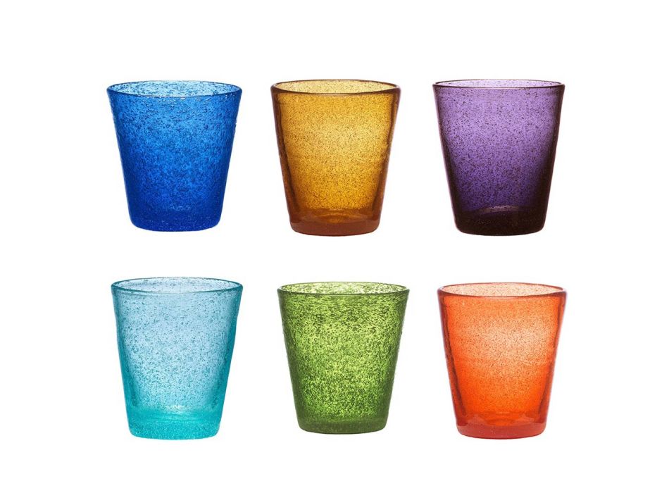 Juego de 12 vasos de vidrio soplado de colores con un diseño moderno - Pumba viadurini
