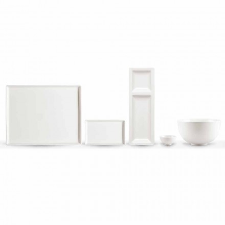 Set de 20 platos en porcelana blanca con un moderno diseño rectangular - Laos viadurini