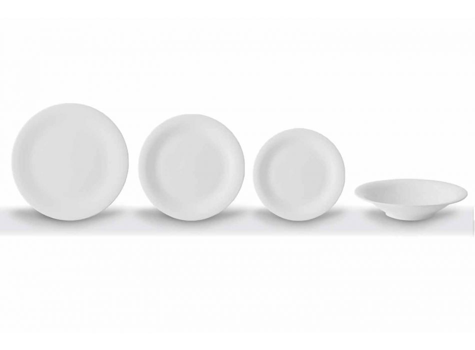 24 platos llanos elegantes en diseño de porcelana blanca - Doriana