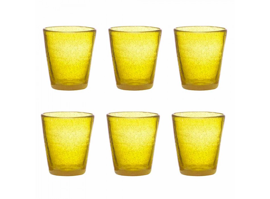 Conjunto de 6 vasos de vidrio soplado de colores con un diseño moderno - Pumba viadurini