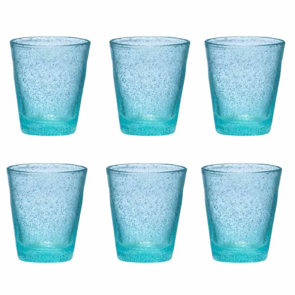 Conjunto de 6 vasos de vidrio soplado de colores con un diseño moderno - Pumba viadurini