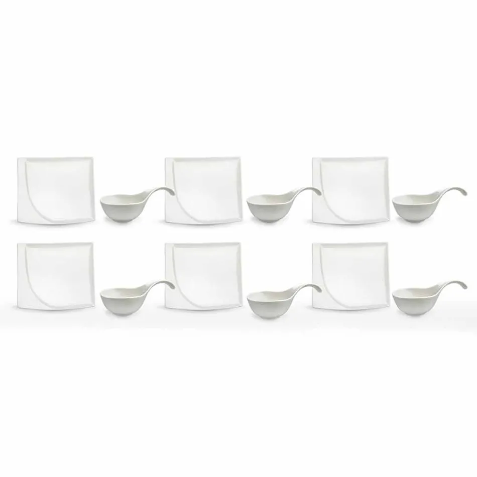 Servicio de aperitivo 12 piezas Placas modernas de diseño de porcelana blanca - Nalah viadurini