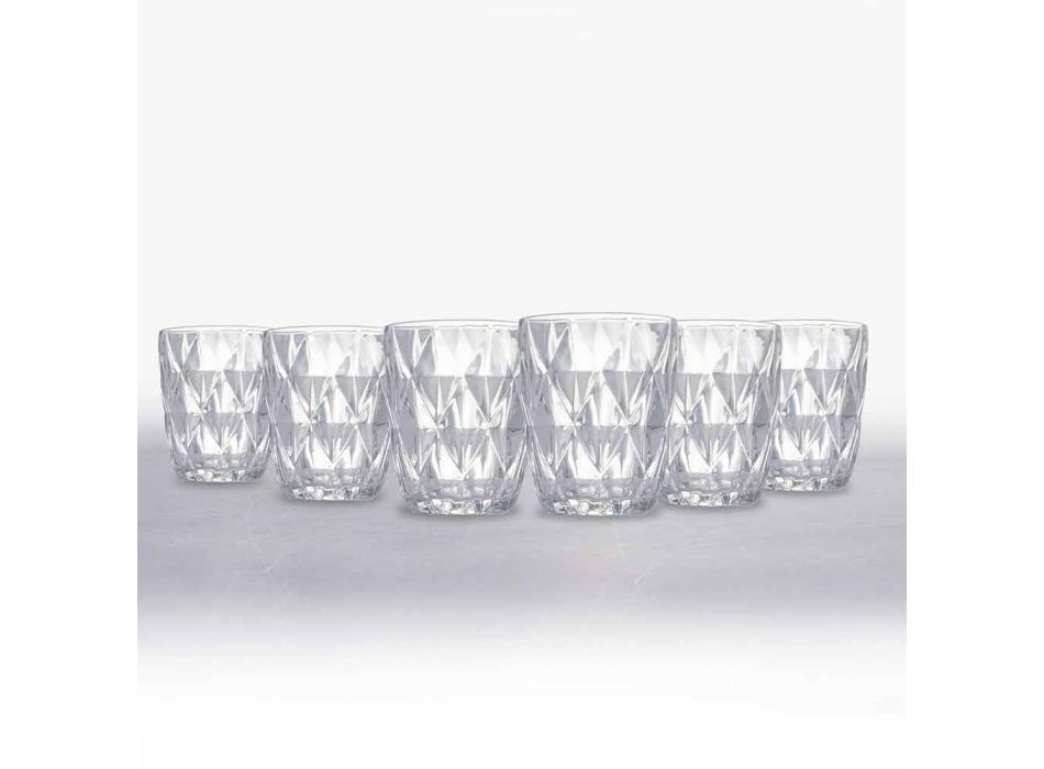 Juego de vasos de agua de vidrio transparente decorado, 12 piezas - Renacimiento viadurini