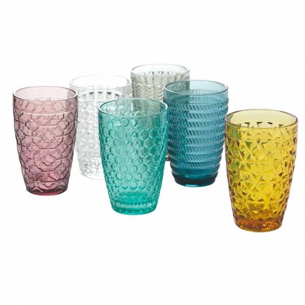 Juego de vasos de vidrio moderno en vidrio decorado 12 piezas - Mix viadurini