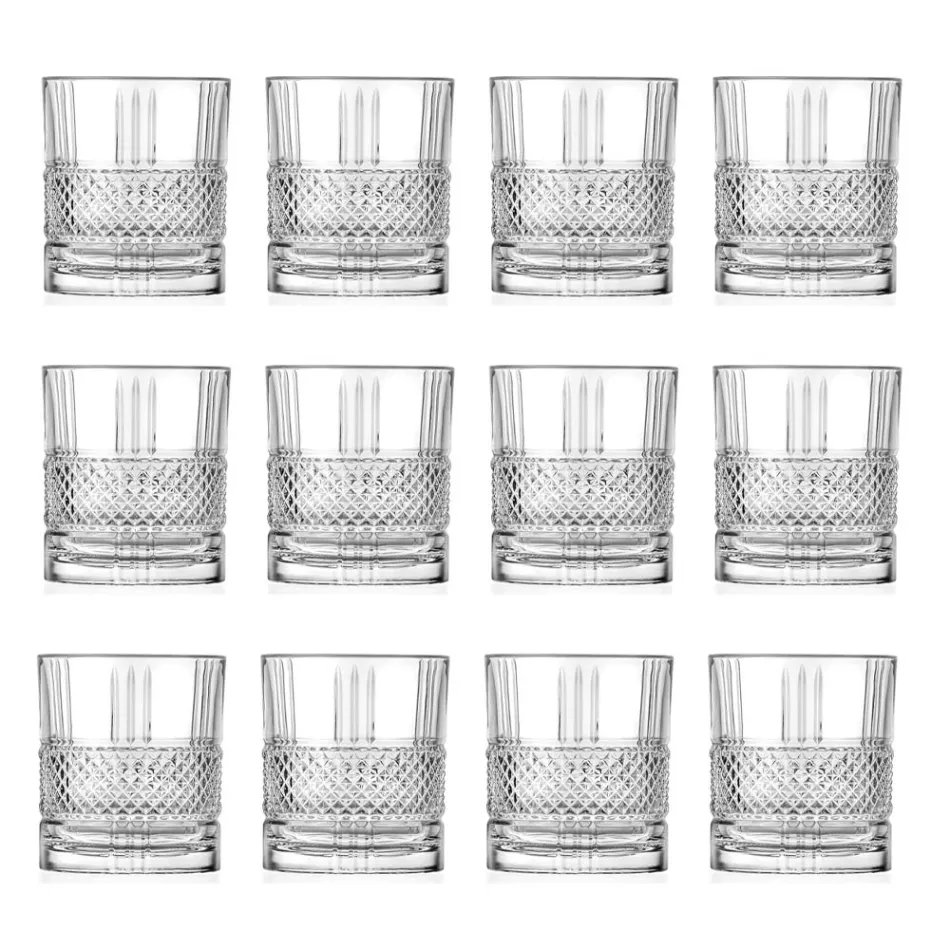 Juego de vasos de vaso bajo en cristal ecológico decorado, 12 piezas - Lively viadurini