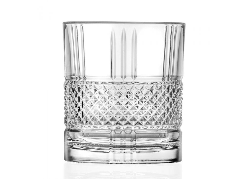 Juego de vasos de vaso bajo en cristal ecológico decorado, 12 piezas - Lively viadurini