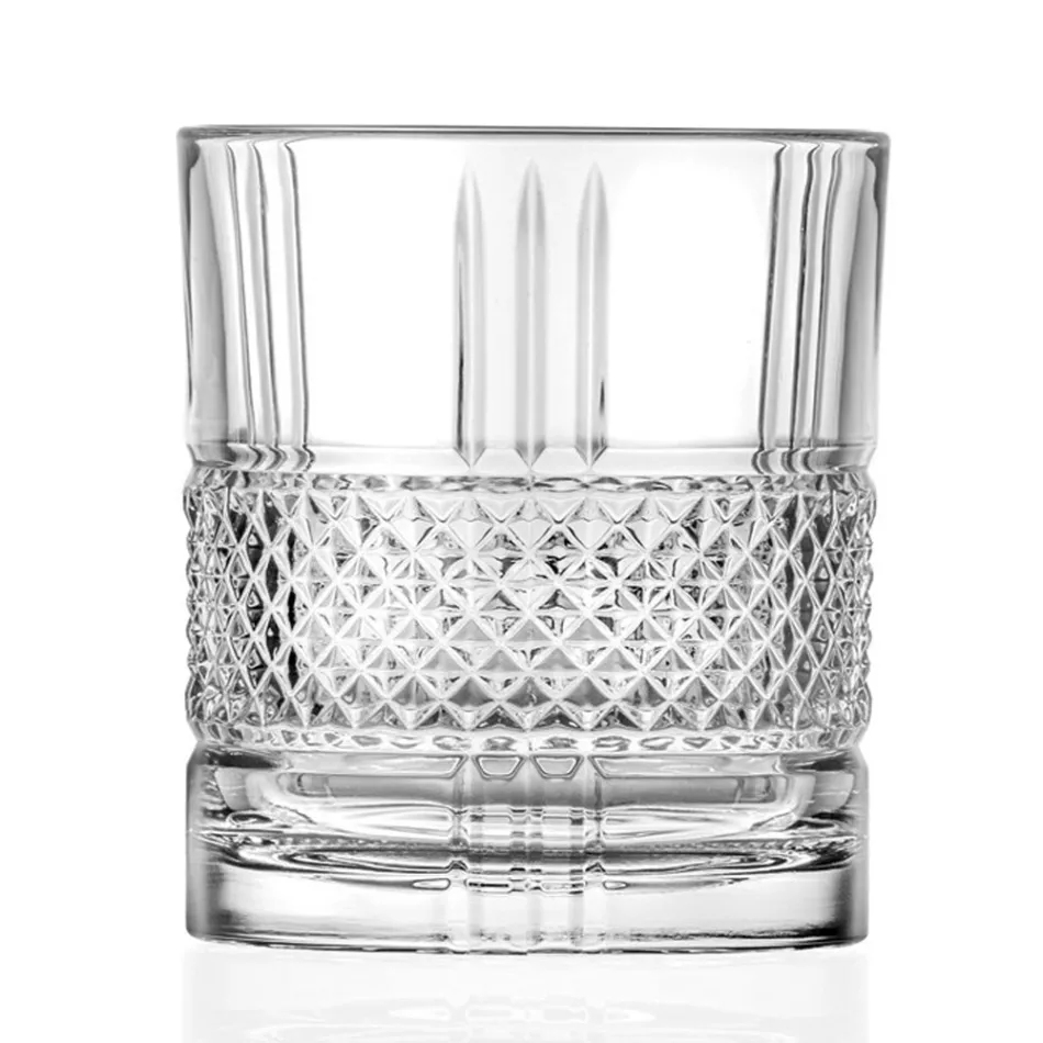 Juego de vasos de vaso bajo en cristal ecológico decorado, 12 piezas - Lively viadurini