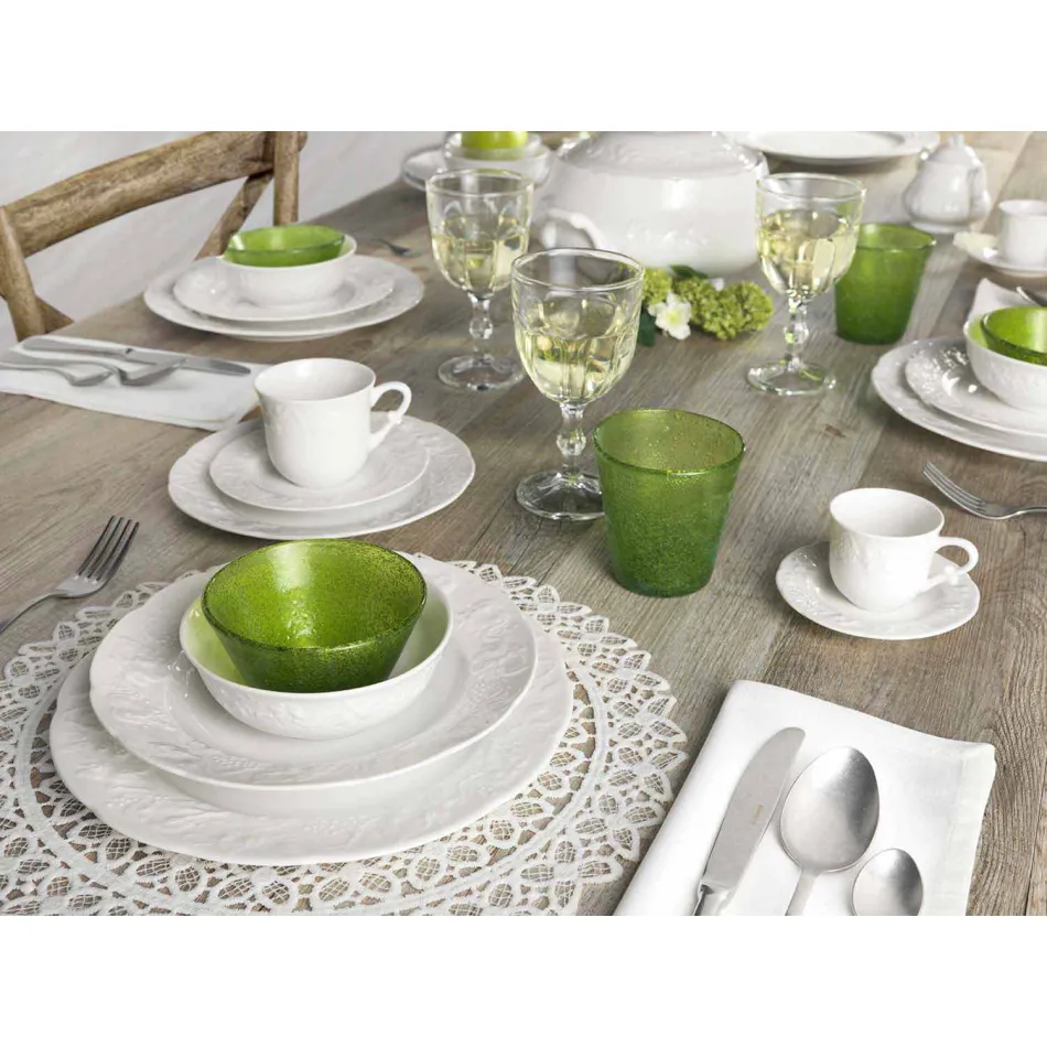Servicio Completo de Desayuno 22 Piezas en Porcelana Blanca - Gimignano viadurini