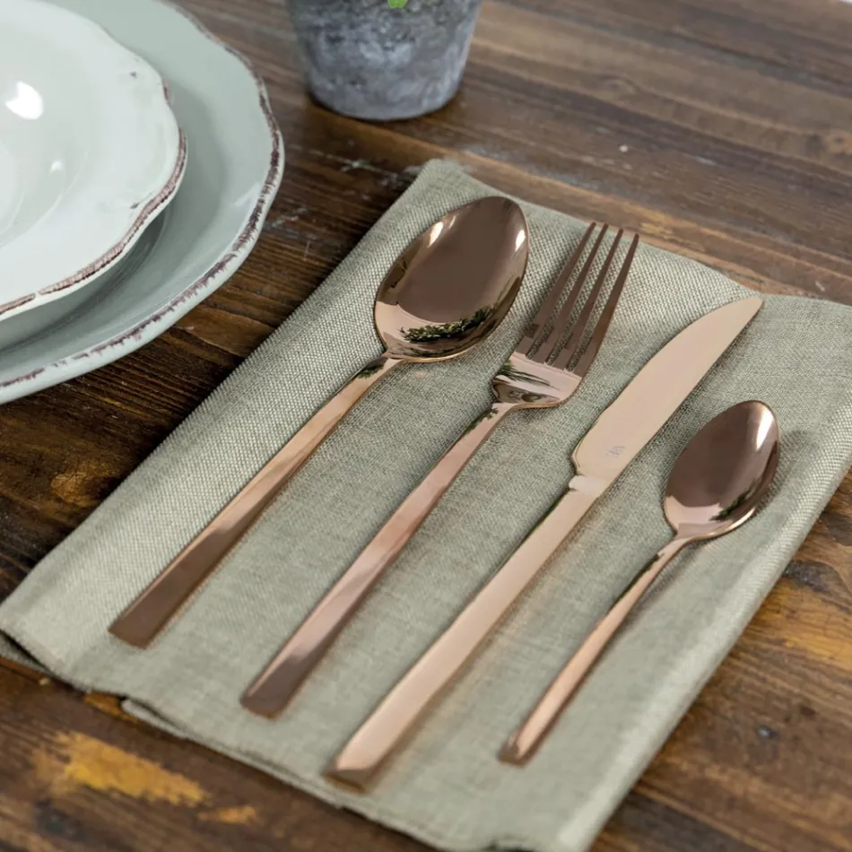 Juego completo de cubiertos en acero negro o diseño de cobre 24 piezas - Fayette viadurini