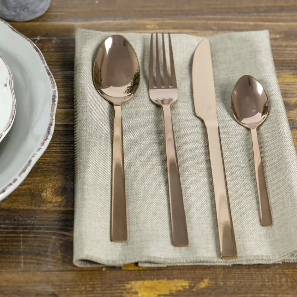 Juego completo de cubiertos en acero negro o diseño de cobre 24 piezas - Fayette viadurini