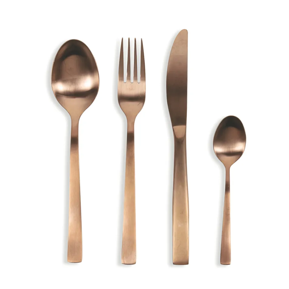 Juego completo de cubiertos en acero negro o diseño de cobre 24 piezas - Fayette viadurini