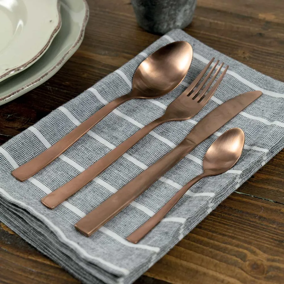 Juego completo de cubiertos en acero negro o diseño de cobre 24 piezas - Fayette viadurini