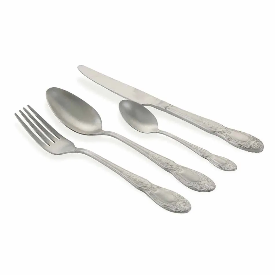 Cubiertos de servicio completo en diseño de acero satinado 24 piezas - Fantasiapos1 viadurini