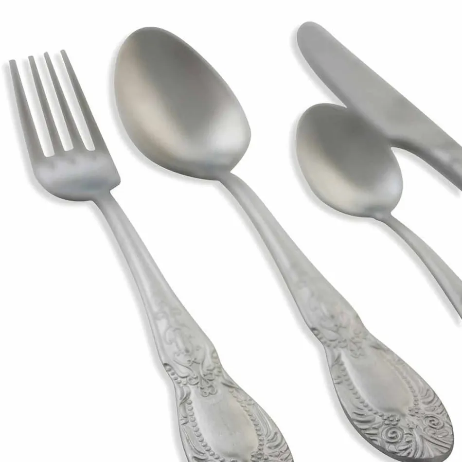 Cubiertos de servicio completo en diseño de acero satinado 24 piezas - Fantasiapos1 viadurini