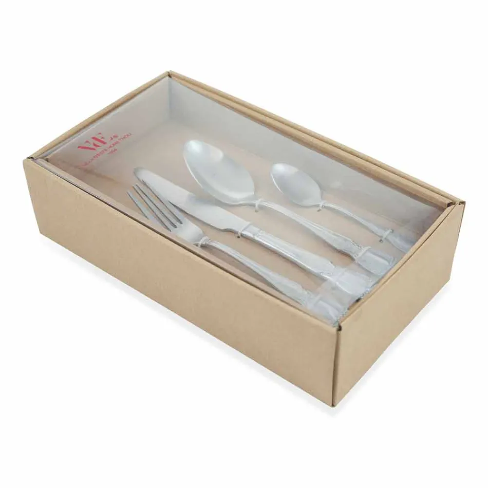 Cubiertos de servicio completo en diseño de acero satinado 24 piezas - Fantasiapos1 viadurini