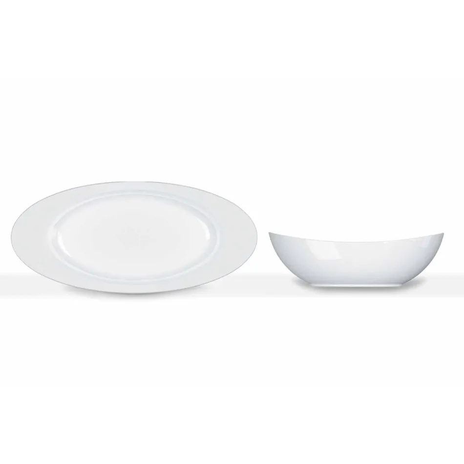 Moderno Porcelana Blanca Diseño Ovalado Porción Set 2 Piezas - Telescopio viadurini