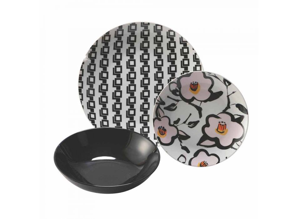 Servicio de mesa de porcelana y gres, 18 platos de colores - Nargile viadurini