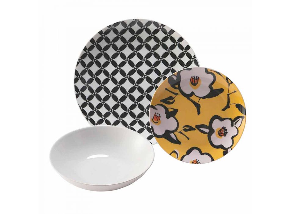 Servicio de mesa de porcelana y gres, 18 platos de colores - Nargile viadurini