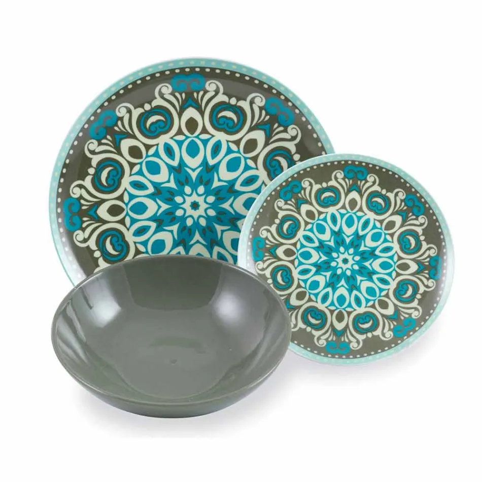 Vajilla de porcelana color azul, 18 piezas - Eivissa viadurini