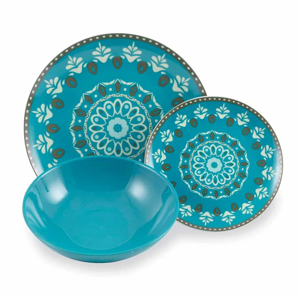 Vajilla de porcelana color azul, 18 piezas - Eivissa viadurini