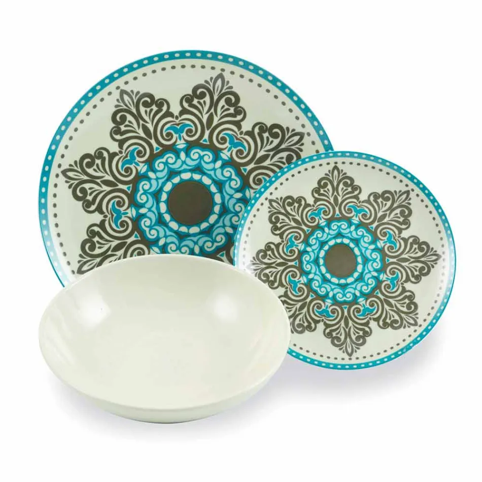 Vajilla de porcelana color azul, 18 piezas - Eivissa viadurini