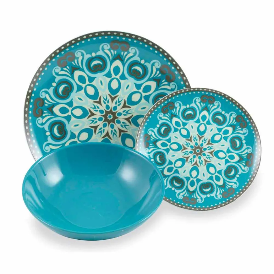 Vajilla de porcelana color azul, 18 piezas - Eivissa viadurini