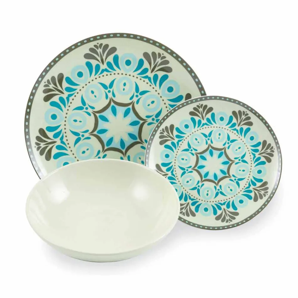 Vajilla de porcelana color azul, 18 piezas - Eivissa viadurini