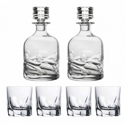 Juego de whisky 2 botellas y 4 vasos de cristal decorado - Titanio viadurini