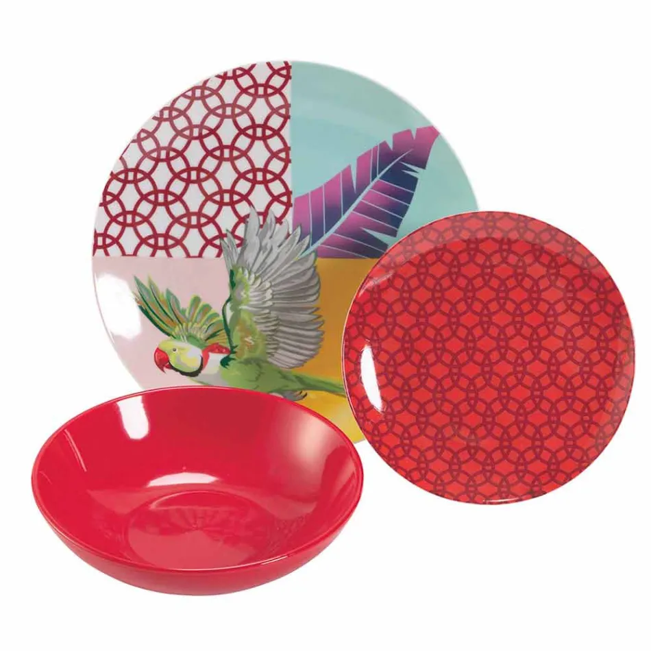 Servicio de vajilla de porcelana y gres de diseño coloreado de 18 piezas - Tropycale viadurini