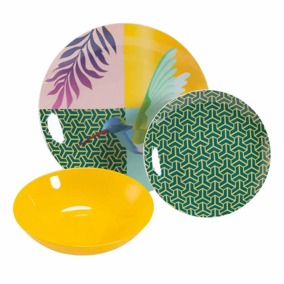 Servicio de vajilla de porcelana y gres de diseño coloreado de 18 piezas - Tropycale viadurini