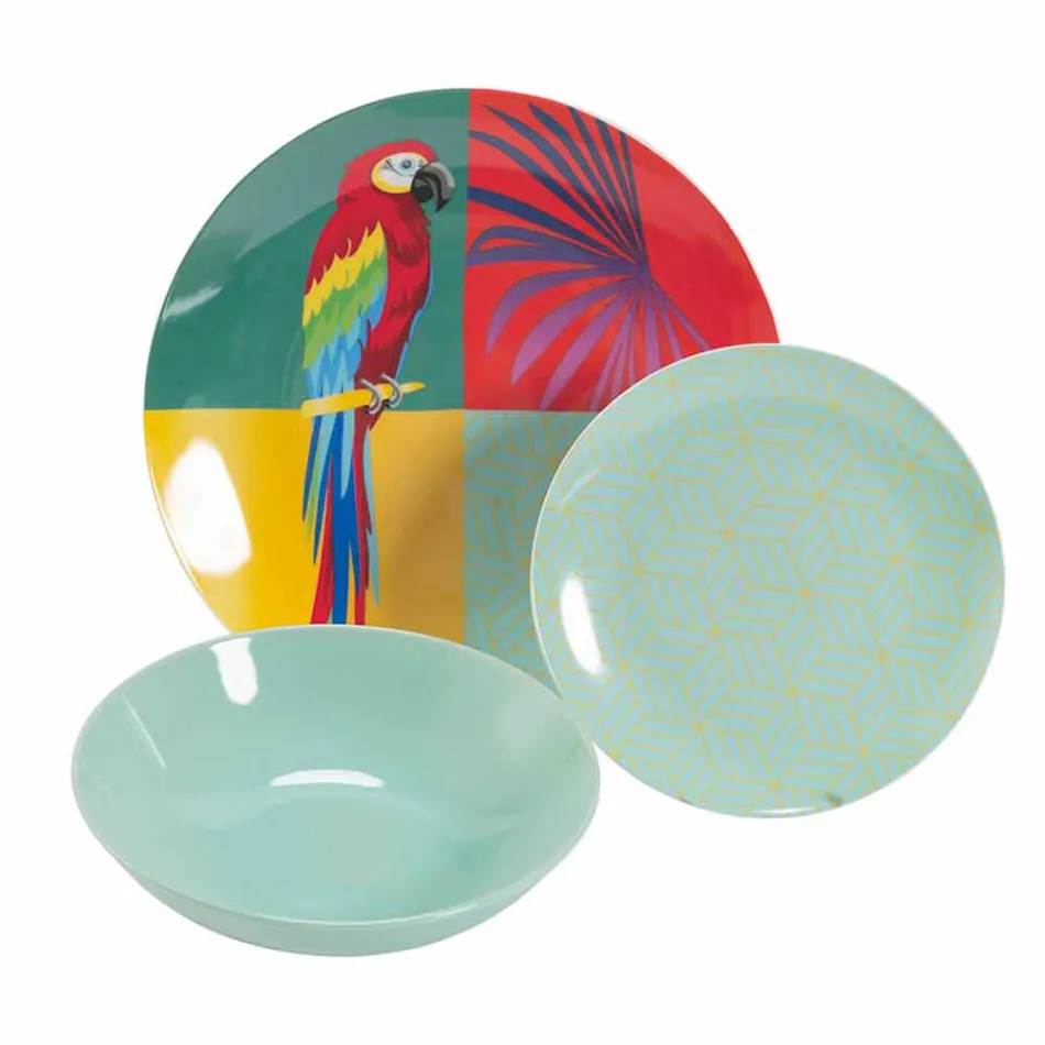Servicio de vajilla de porcelana y gres de diseño coloreado de 18 piezas - Tropycale viadurini