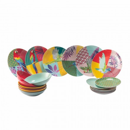 Servicio de vajilla de porcelana y gres de diseño coloreado de 18 piezas - Tropycale viadurini