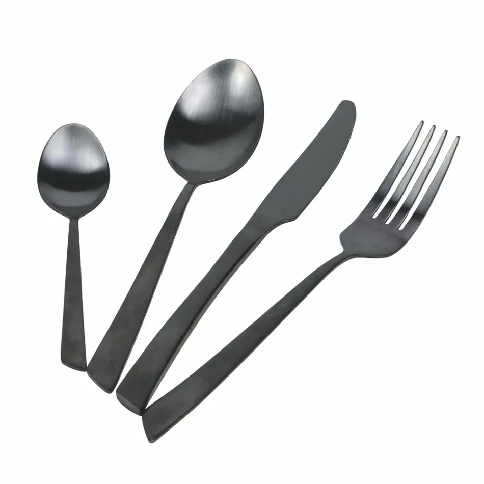 Juego de cubiertos de 24 piezas de diseño plano de acero negro o cobre - Antozoi viadurini