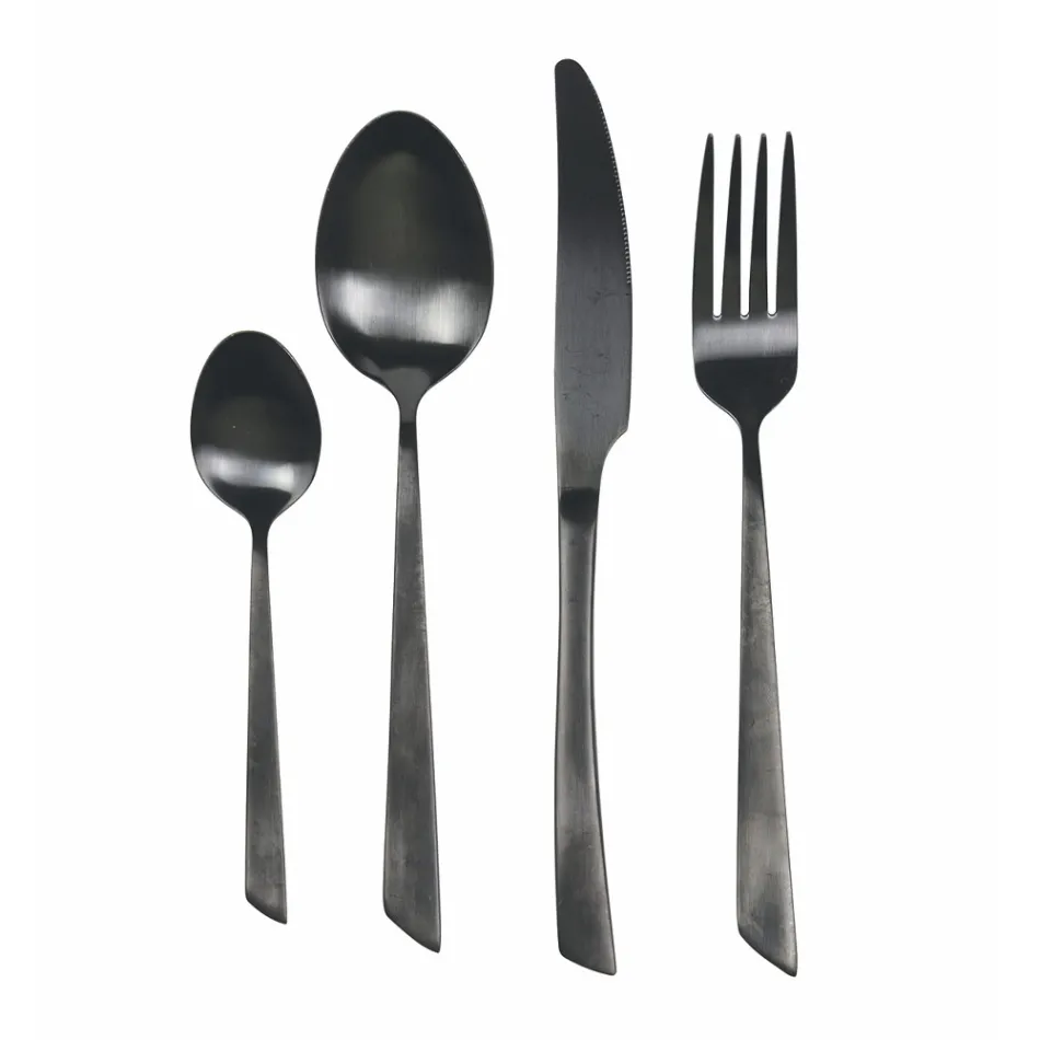 Juego de cubiertos de 24 piezas de diseño plano de acero negro o cobre - Antozoi viadurini