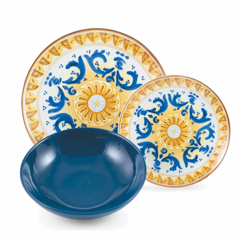 Servicio completo de vajilla de colores y vajilla Conjunto completo 18 piezas - Cefalu viadurini