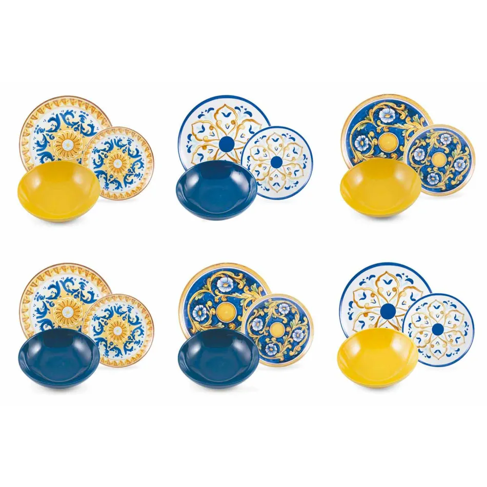 Servicio completo de vajilla de colores y vajilla Conjunto completo 18 piezas - Cefalu viadurini