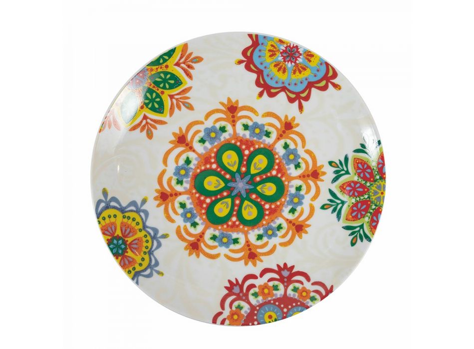 Servicio de Vajilla de Porcelana y Gres de Colores Étnicos 18 Piezas - Ibizia viadurini