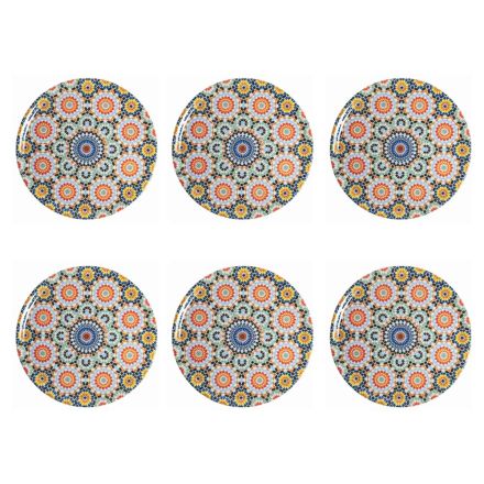 Servicio De Plato Para Pizza De Porcelana De Colores Decorados 6 Piezas - Marruecos viadurini