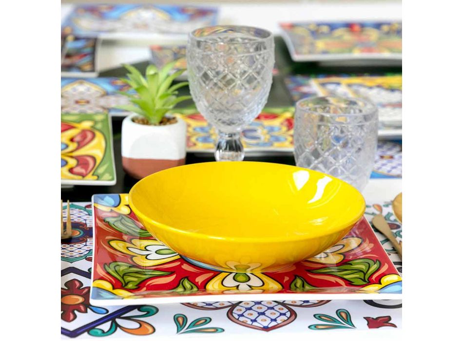Servicio de Plato Llano de Color Porcelana y Gres 18 Piezas - Aztecas viadurini