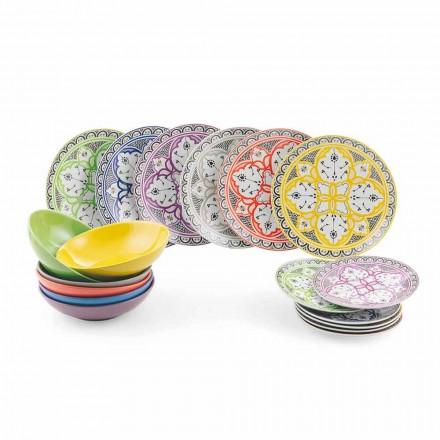 Servicio de platos étnicos en porcelana y gres coloreado y moderno 18 piezas - Fez viadurini