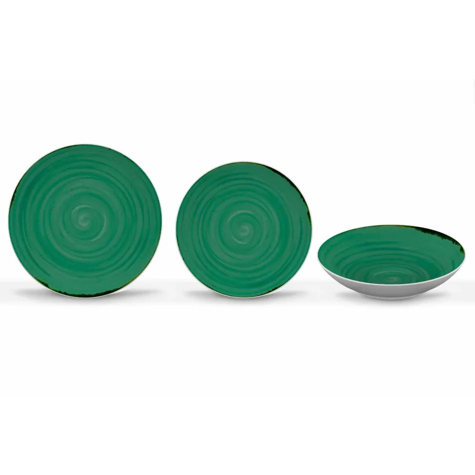 Plato llano moderno de 18 piezas de porcelana coloreada - Rurolo viadurini