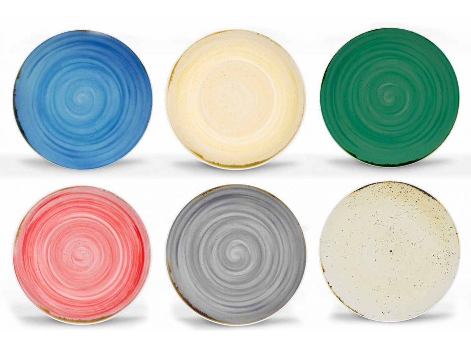 Plato llano moderno de 18 piezas de porcelana coloreada - Rurolo viadurini