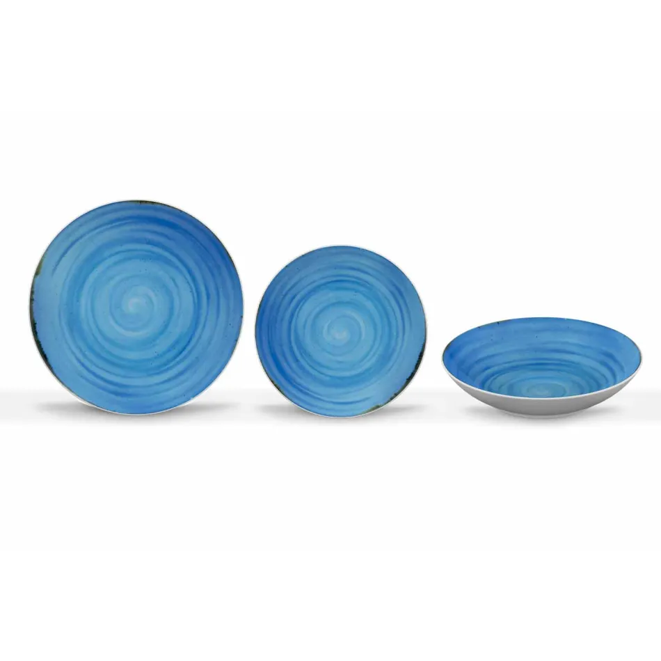 Plato llano moderno de 18 piezas de porcelana coloreada - Rurolo viadurini