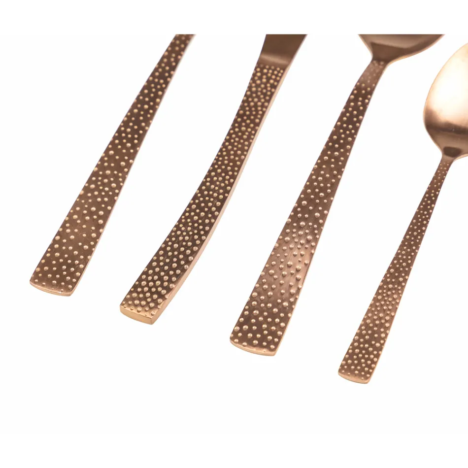 Cubertería Acero Cobre Mate Efecto Tortuga 24 Piezas - Rock viadurini