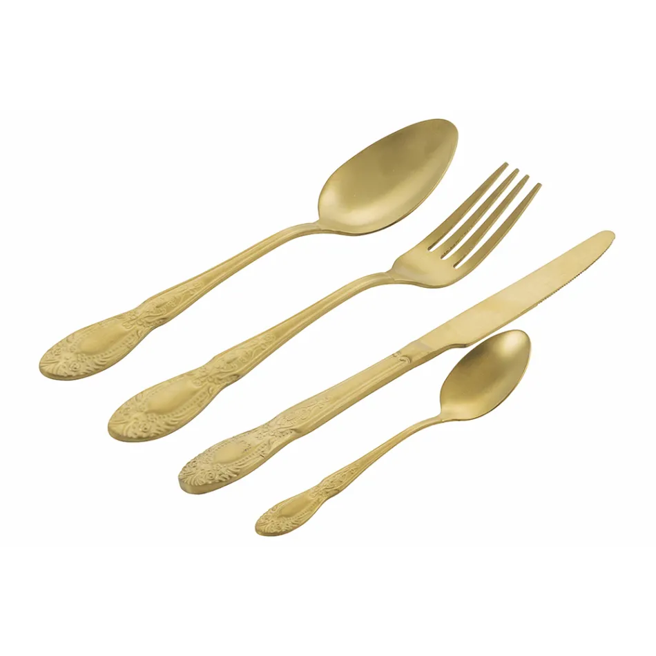 Juego de cubiertos de acero satinado negro o dorado completo de 24 piezas - Fantasía viadurini