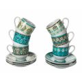 Juego de tazas y platillo de café de porcelana de colores decorados 12 piezas - Persia