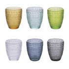 Juego de 12 vasos de agua de 300 ml en vidrio coloreado y relieve - Sirena viadurini