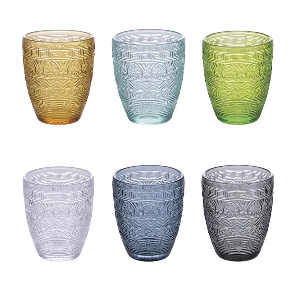 Juego de 12 vasos de agua de 300 ml en vidrio coloreado y relieve - Sirena viadurini