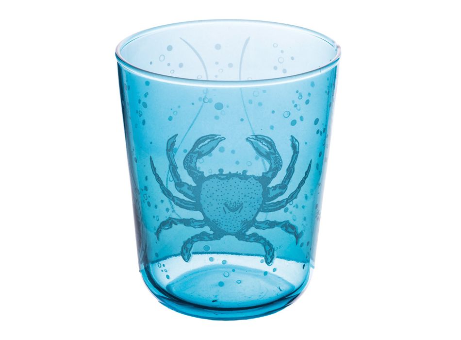 Set de 12 vasos de agua de 315 ml en cristal con decoración marina - pez viadurini